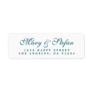 Chic Script Dodger Blue Wedding Retouradres Etiket