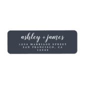 Chic Script Donkerblauwe Huwelijksreactieadres Etiket (Voorkant)
