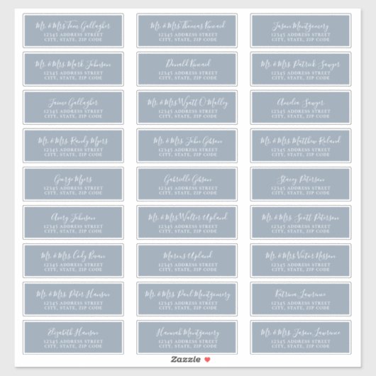 Chic Script Dusty Blue Guest Adresetiketten Sticker (Vel)