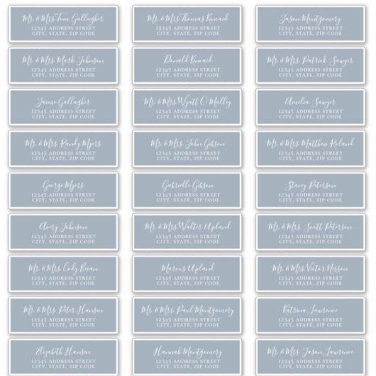 Chic Script Dusty Blue Guest Adresetiketten Sticker (Voorkant)