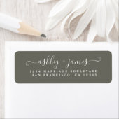 Chic Script Dusty Olive Wedding Return Address Etiket (Insitu)