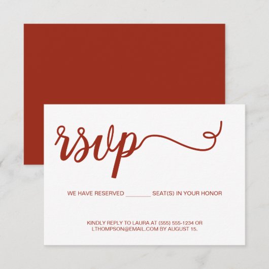 Chic Script-e-mail RSVP Gereserveerd Zetridhuwelij Kaartje (Voorkant / Achterkant)