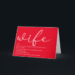 Chic Script Echtgenote Definitie Liefde Hart Rood Kaart<br><div class="desc">Personaliseer voor uw speciale echtgenote om een unieke gift te creëren voor verjaardagen,  jubilea,  bruiloften,  Kerstmis of elke dag dat u wilt laten zien hoeveel ze voor u betekent. Een perfecte manier om haar te laten zien hoe geweldig ze elke dag is. Ontworpen door Thisisnotme©</div>