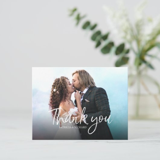 Chic Script Eenvoudige Elegante bruiloft Dank u Fo Briefkaart (Staand voorkant)