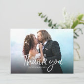 Chic Script Eenvoudige Elegante bruiloft Dank u Fo Kaart (Staand voorkant)
