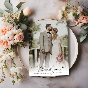 chic script eenvoudige foto bruiloft bedankt