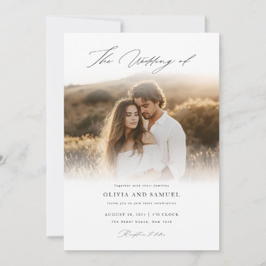 Chic Script Elegante Foto Overlay Witte bruiloft Kaart (Achterkant)