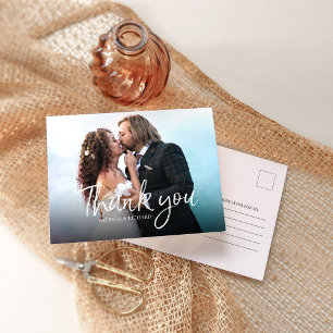 Chic Script Elegante Trouwfoto Dankjewel Briefkaart