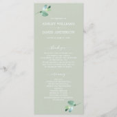 Chic Script Eucalyptus Foliage Green Wedding Programmakaart (Voorkant)