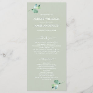 Chic Script Eucalyptus Foliage Green Wedding Programmakaart
