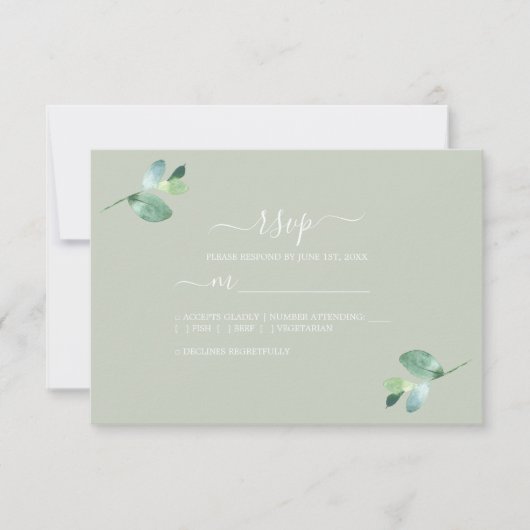 Chic Script Eucalyptus Foliage Green Wedding RSVP Kaartje (Voorkant)