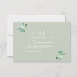 Chic Script Eucalyptus Foliage Green Wedding RSVP Kaartje