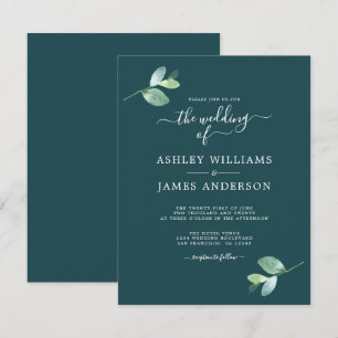 Chic Script Eucalyptus Foliage Minimal Weddenschap Kaart
