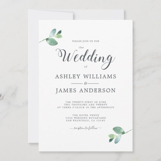 Chic Script Eucalyptus Foliage Minimal Weddenschap Kaart (Voorkant)