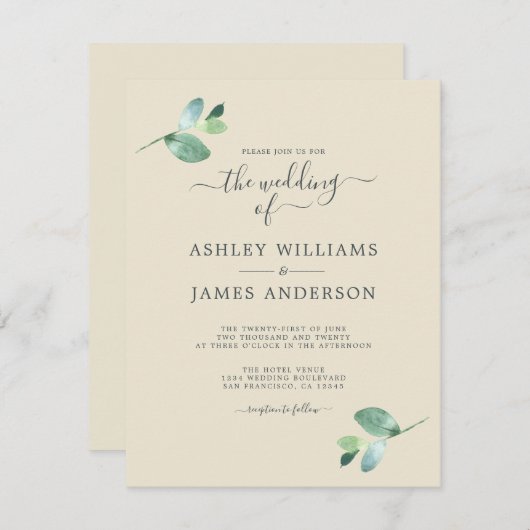 Chic Script Eucalyptus Foliage Minimal Weddenschap Kaart (Voorkant / Achterkant)