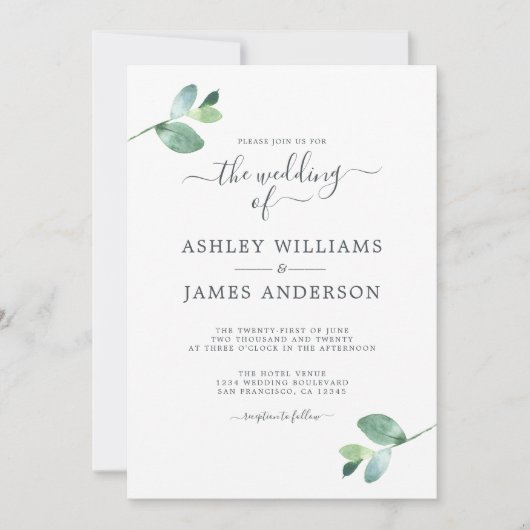 Chic Script Eucalyptus Foliage Minimal Weddenschap Kaart (Voorkant)