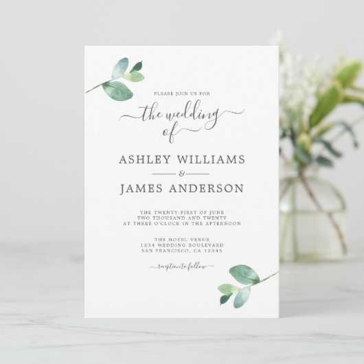 Chic Script Eucalyptus Foliage Minimal Weddenschap Kaart (Staand voorkant)