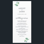 Chic Script Eucalyptus Foliage Minimal Weddenschap Menu<br><div class="desc">Chique minimale bruiloft menu met off-black elegant kalligrafie script en een stijlvolle touch van groen eucalyptus gebladerte op een witte achtergrond. Voeg eenvoudig uw trouwmenugegevens toe. Exclusief voor u ontworpen door Happy Dolphin Studio.</div>