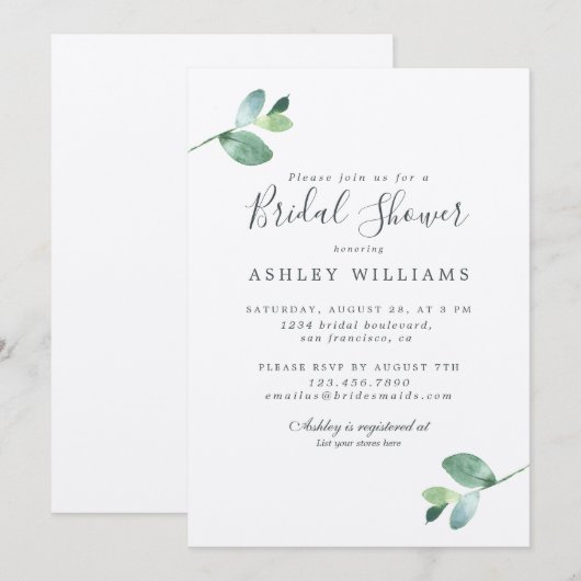 Chic Script Eucalyptus Foliage-Vrijgezellenfeest Kaart (Voorkant / Achterkant)