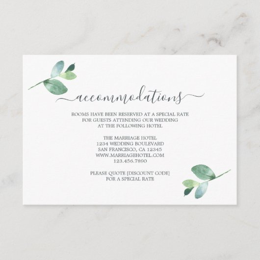Chic Script Eucalyptus Foliage Weddenschap Informa Informatiekaartje (Voorkant)