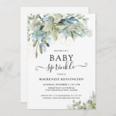 Chic Script Eucalyptus Greenery Baby Sprinkle Kaart (Voorkant / Achterkant)