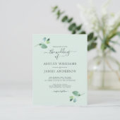 Chic Script Eucalyptus Loof Minimal Huwelijk Kaart (Staand voorkant)