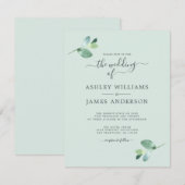 Chic Script Eucalyptus Loof Minimal Huwelijk Kaart (Voorkant / Achterkant)