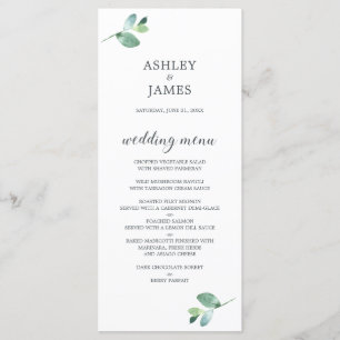 Chic Script Eucalyptus Loof Minimal Huwelijk Menu