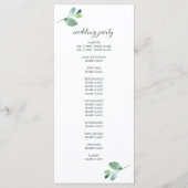 Chic Script Eucalyptus Loof Minimal Huwelijk Programmakaart (Achterkant)