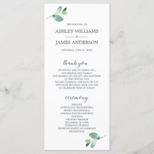 Chic Script Eucalyptus Loof Minimal Huwelijk Programmakaart