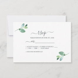Chic script eucalyptusblad minimale trouwdag RSVP kaartje