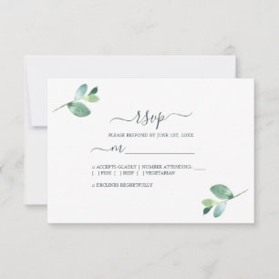 Chic script eucalyptusblad minimale trouwdag RSVP kaartje