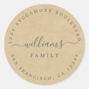 Chic Script Familienaam Kraft Papier Retouradres Ronde Sticker