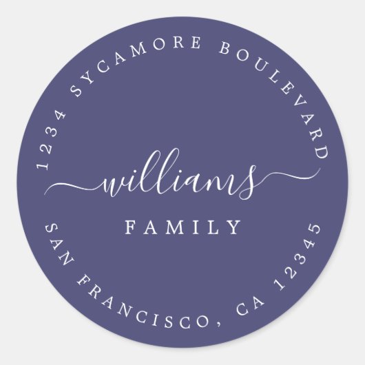 Chic Script Familienaam Retouradres Ronde Sticker (Voorkant)