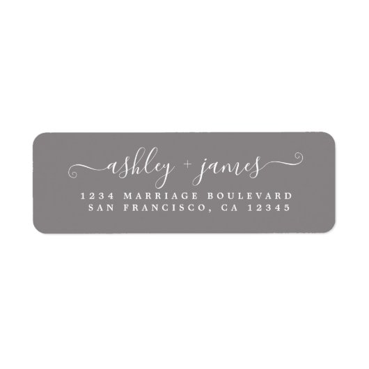 Chic Script Flanel Grijs Huwelijks Retouradres Etiket (Voorkant)