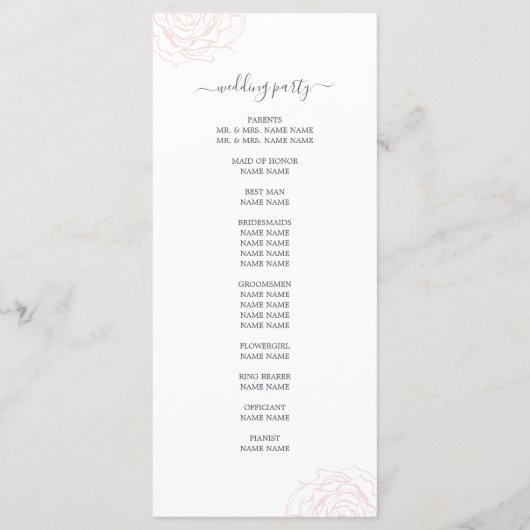 Chic Script Floral Bleek roze roze eenvoudige brui Programmakaart (Achterkant)