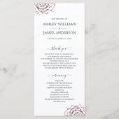 Chic Script Floral Burgundy Roos Simple Wedding Programmakaart (Voorkant)