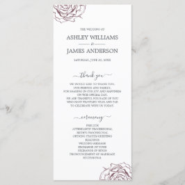 Chic Script Floral Burgundy Roos Simple Wedding Programmakaart