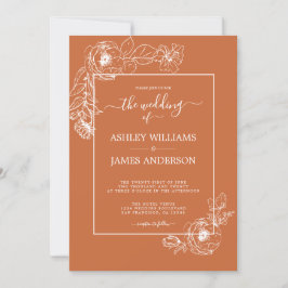 Chic Script Floral contour Burnt Oranje Weddenscha Kaart