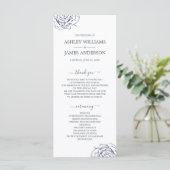 Chic Script Floral Navy Blue Roos Simple Wedding Programmakaart (Staand voorkant)
