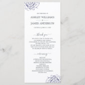 Chic Script Floral Navy Blue Roos Simple Wedding Programmakaart (Voorkant)