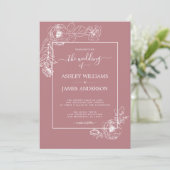 Chic Script Floral Outline Dusty Roos Weddenschap Kaart (Staand voorkant)