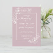 Chic Script Floral Outline Pastel Paarse bruiloft Kaart (Staand voorkant)