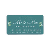Chic Script Foliage Future Mr Mrs Wedding Address Etiket (Voorkant)