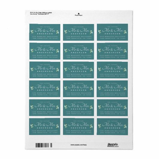 Chic Script Foliage Future Mr Mrs Wedding Address Etiket (Full Sheet)