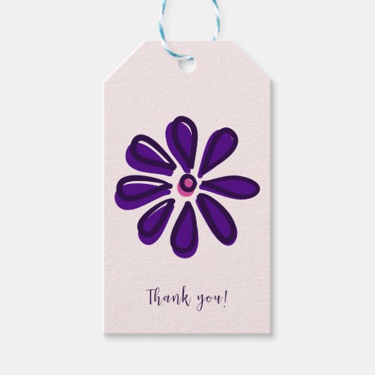 Chic Script Font - Bedankt! - Paarse bloem Cadeaulabel (Voorkant)