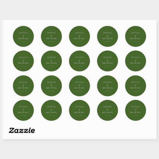 Chic Script Forest Green Minimalist Wedding Ronde Sticker (Vel)
