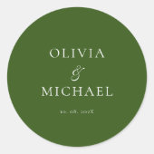 Chic Script Forest Green Minimalist Wedding Ronde Sticker (Voorkant)