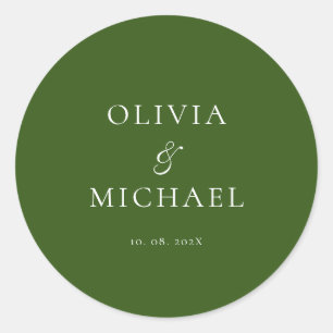 Chic Script Forest Groen Minimalistische Trouwset Ronde Sticker
