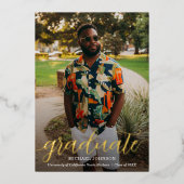 Chic Script Foto Afstuderen Gold Folie Uitnodiging (Voorkant)